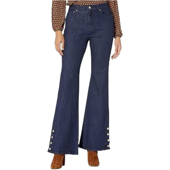 NWT MICHAEL Michael Kors Fold Over Crop Wide Gold Button Jean Size 22W - Picture 1 of 7
